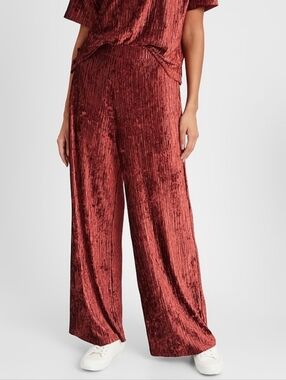 Banana Republic Rusty Red Crinkle Velvet Wide Leg Pants Size M